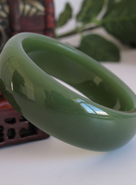 听玉缘天然玉石和田玉手镯女款 俄罗斯碧玉鸭蛋青玉镯子宽版手镯