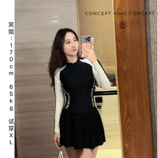 黑白经典 遮肚保守显瘦速干温泉修身 款 新款 连体裙式 笑姐泳衣