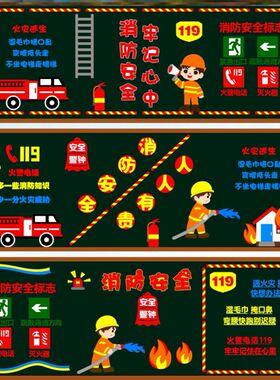 消防安全墙贴教育标识材料校园灭火器消防日创意墙贴班级毛毡立体