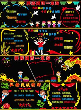民族团结主题文化墙中小学贴画学校走廊团结一家亲精神弘扬布置