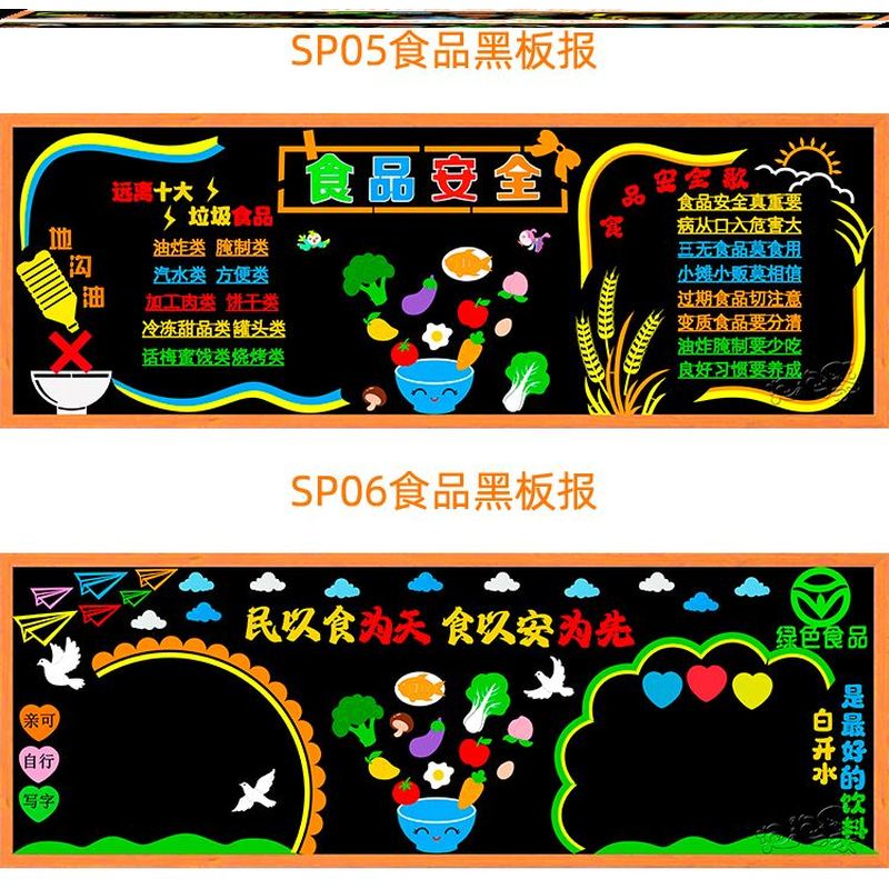 儿童墙贴学校毛毡无纺布食堂民以食为天贴画食品安全主题黑板报
