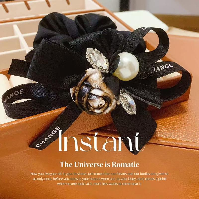 饰品发饰丝绒头绳镶钻珍珠pu皮花朵百搭皮筋发圈扎头发耐用皮套女