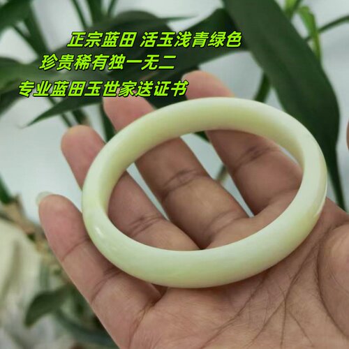 西安兵马俑蓝田玉活玉手镯浅青绿