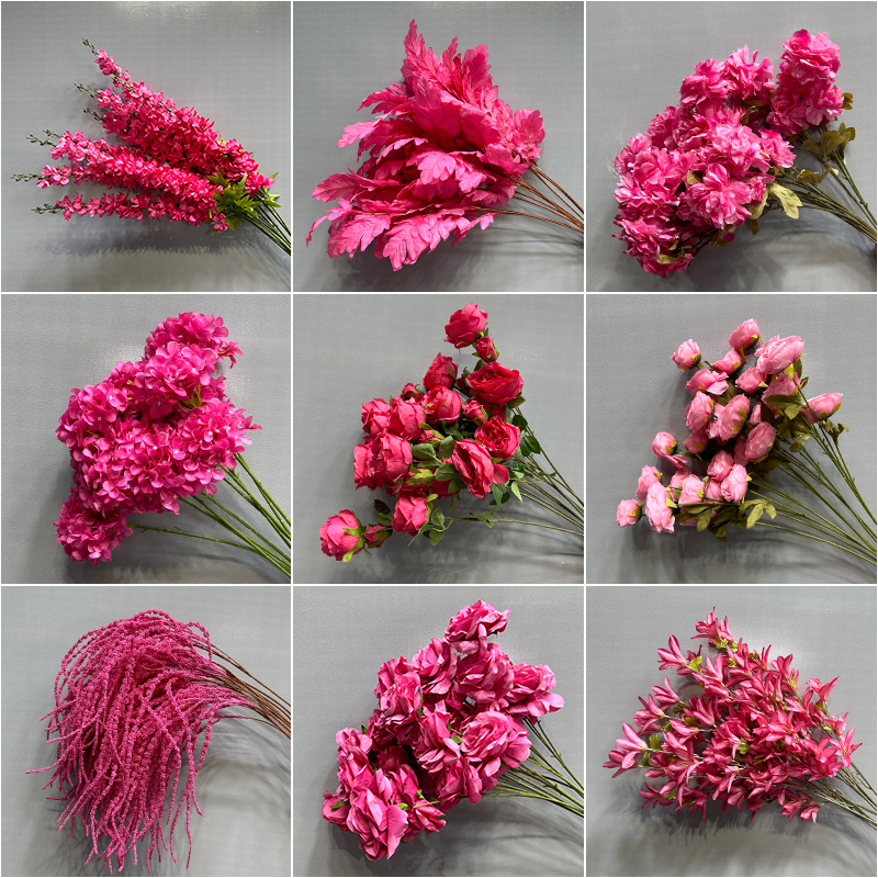玫红色仿真花婚庆花材绢花花材