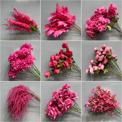 玫红色仿真花婚庆花材绢花花材