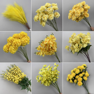 30枝装黄色仿真花婚礼玫瑰向日葵假花拱门花婚礼花艺婚庆花材批发