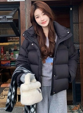 冬季新款连帽加厚宽松大码泡芙龟背短款羽绒服女时尚保暖白鸭绒