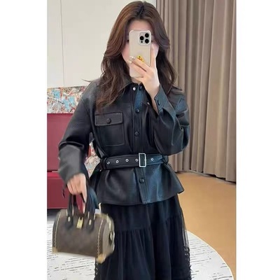 退货包运费春秋显瘦皮衣外套女夹克小个子海宁真皮绵羊皮短款收腰