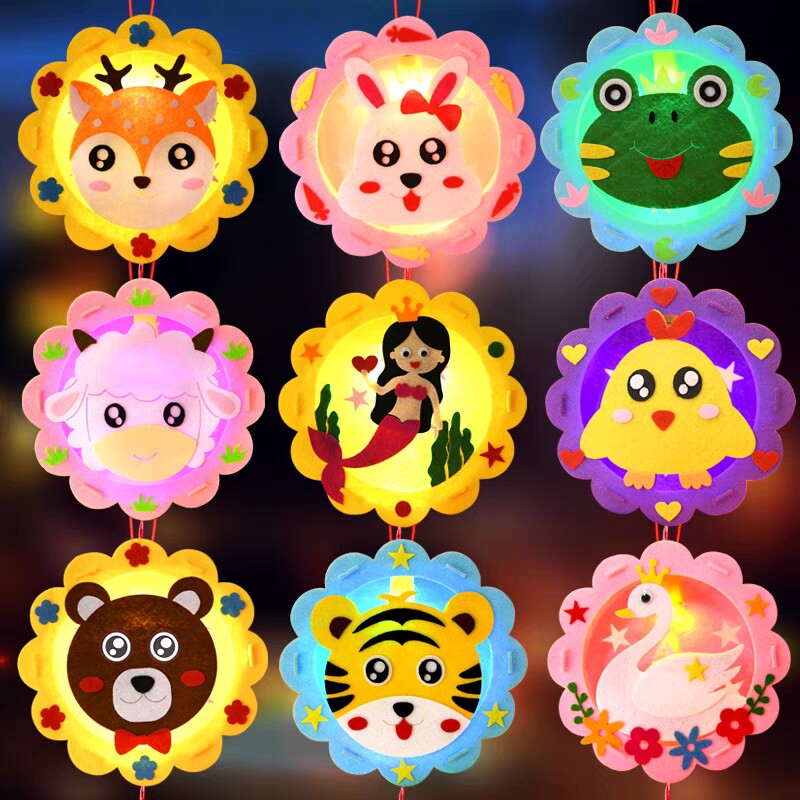 卡通动物兔子手提灯笼中秋节发光月兔花灯儿童宝宝diy手工材料包