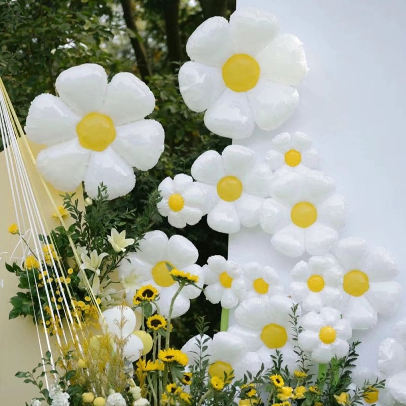 太阳花朵白色小雏菊气球婚礼生日派对户外场景装饰布置拍照道具