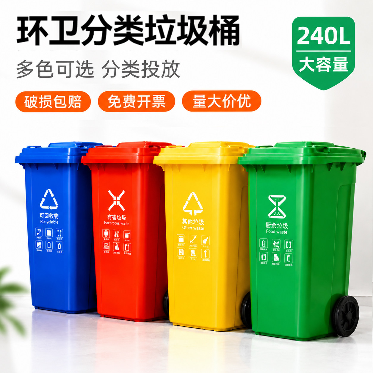 240L加厚商用分类带盖垃圾桶图片