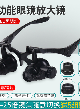 头戴眼镜式高清25倍放大镜鸽镜led灯家电手机钟表元件维修看鸽子