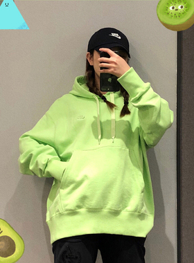 Nike耐克绿色紫色糖果彩虹色男女情侣新款套头连帽卫衣DA0024-399