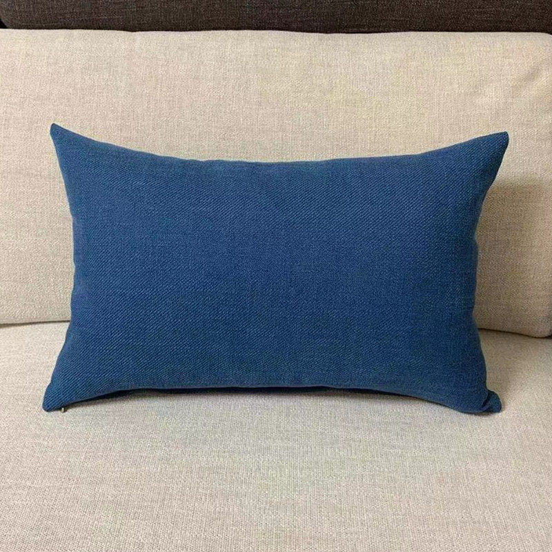加厚亚麻纯色靠枕长方形沙发椅子护腰靠垫办公室靠背抱枕套含芯