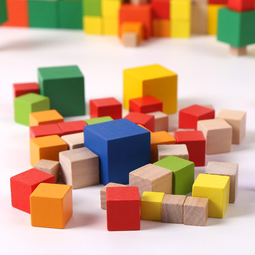 朋克机器零件Diy配件松木原木色木块彩色方块手工木材积木彩绘