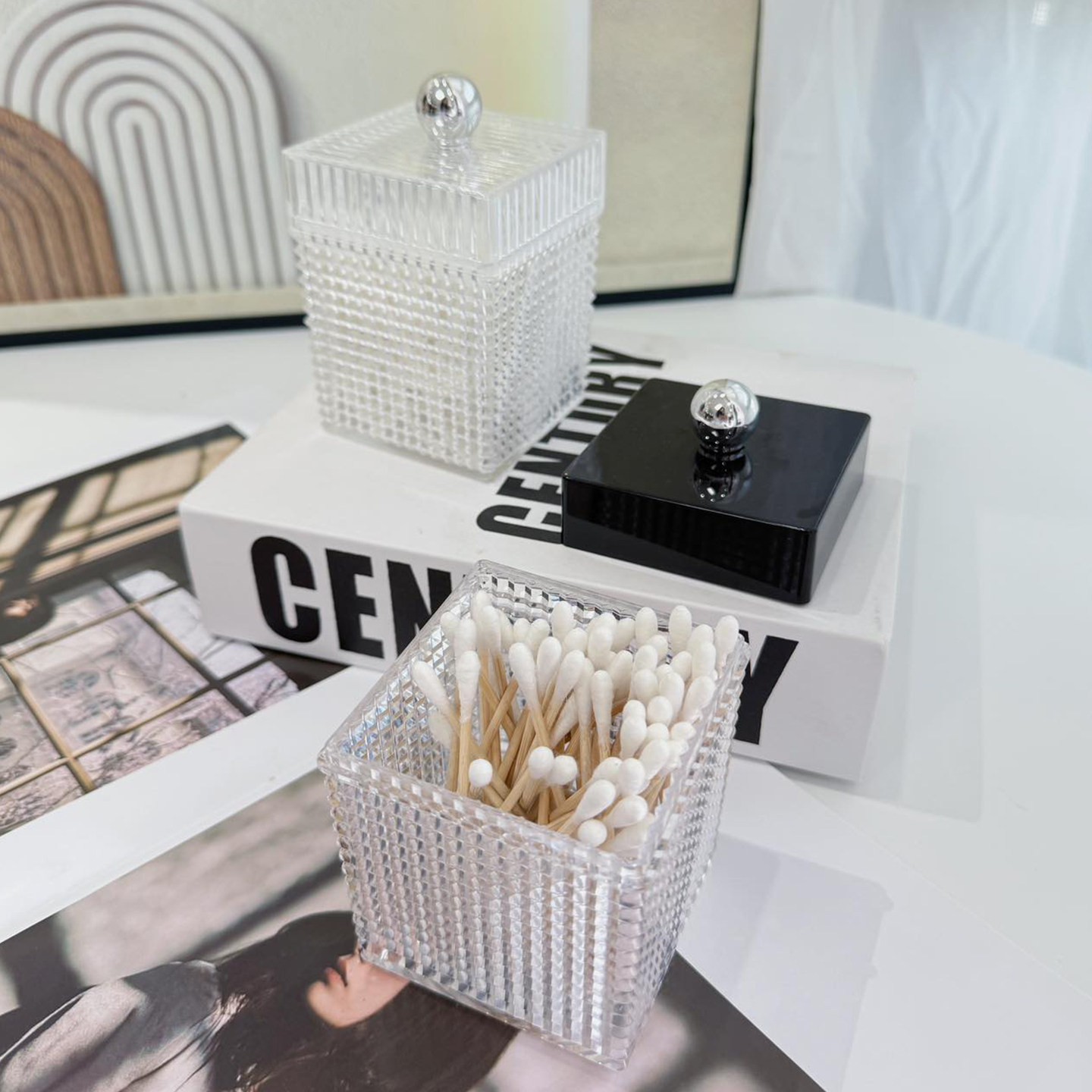 轻奢亚克力棉签棉棒盒酒店浴室卫生间口红小样牙线牙签防尘收纳盒