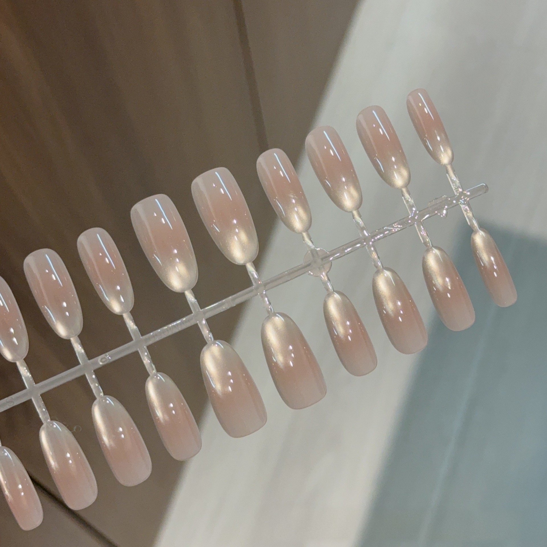 焦糖咖啡腮红渐变预制手工穿戴美甲甲油胶喷涂长款半手工假指甲30