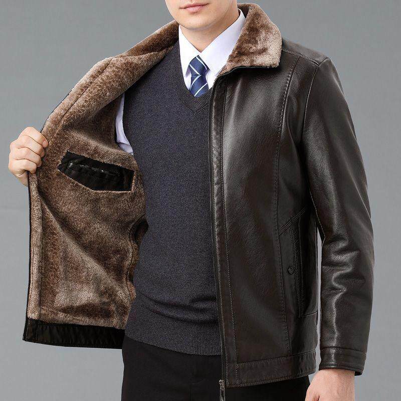 头层牛皮真皮夹克皮衣海宁男高端冬季加绒加厚皮毛一体中年爸爸装 - 封面