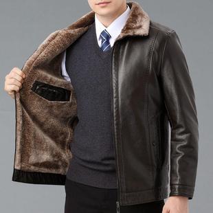 头层牛皮真皮夹克皮衣海宁男高端冬季 加绒加厚皮毛一体中年爸爸装
