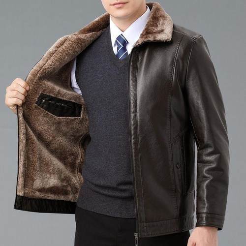 彩羊中老年真皮皮衣冬季加绒加厚