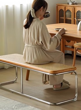 博主力荐！中古实木藤编长条凳