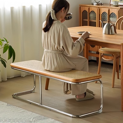 博主力荐！中古实木藤编长条凳