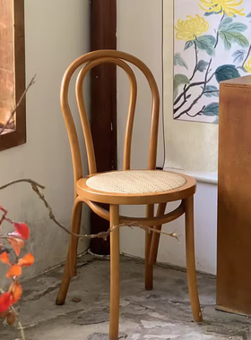 索耐特thonet美法式中复古实木18号家用餐厅靠背婚礼椅子藤编餐椅