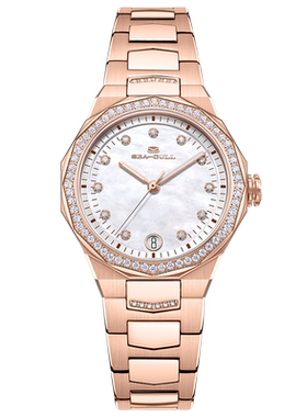 海鸥表手表女款轻奢机械女表几何设计贝母盘镶钻腕表1140L