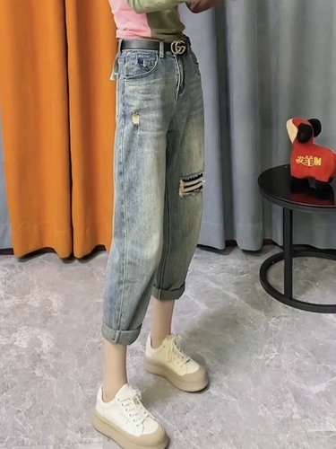 Весенние летние джинсы, приталенные штаны, большой размер, подходит для полных девушек, свободный крой, высокая талия