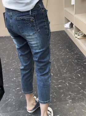 春夏新款时尚牛仔烟管裤女2026年大码洋气显瘦弹力八分直筒铅笔裤