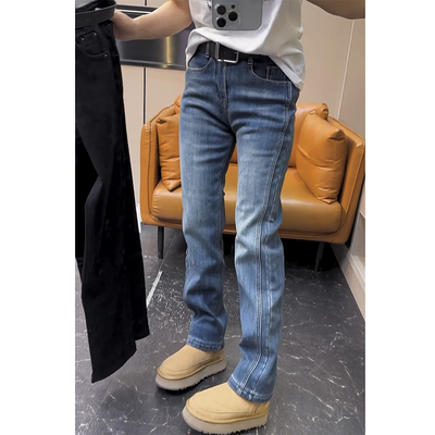 直筒裤长裤加绒牛仔2024秋冬