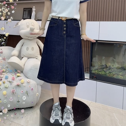 2025新款大码中长款洋气牛仔半身裙女夏季薄款显瘦牛仔高腰伞裙子