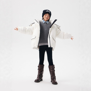 25年新款冬季潮牌真毛领连帽保暖加厚90绒女大童短款派克羽绒服