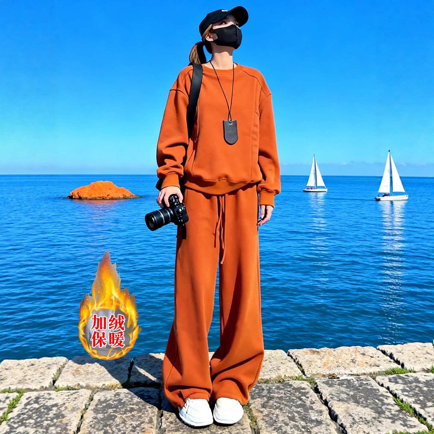 新款橙色休闲运动套装卫衣女春秋高级感气质宽松慵懒风两件套,女装/女士精品,时尚套装,淘宝优惠券,粉丝福利购,淘宝优惠卷