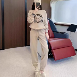 高级感减龄休闲运动套装女秋冬季新款时尚加厚加绒印花卫衣两件套