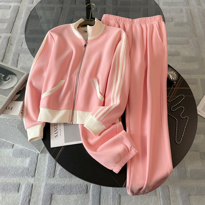 春秋季粉色卫衣套装女