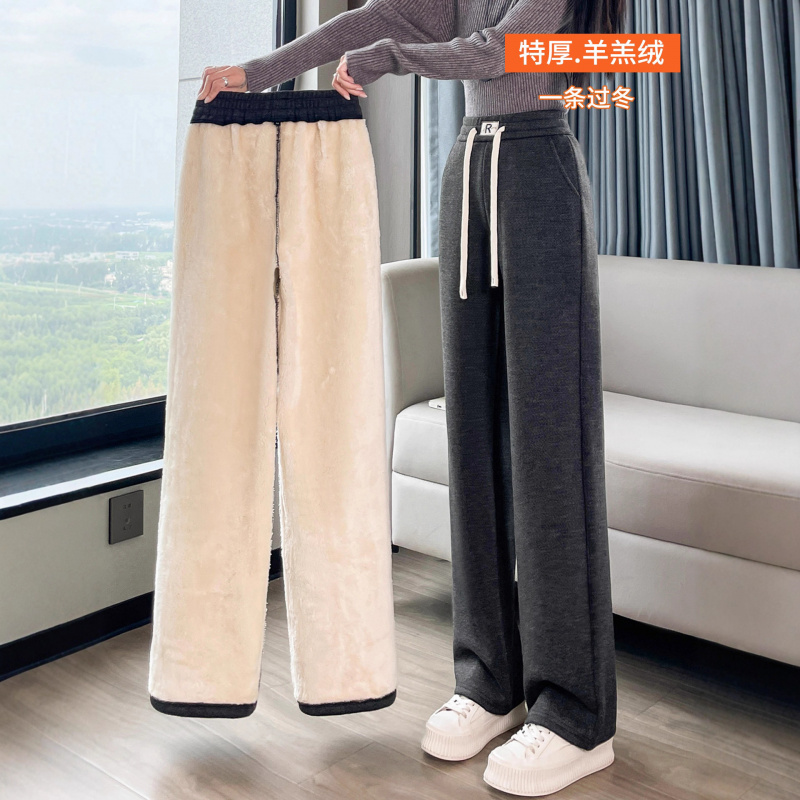 加绒加厚阔腿棉裤女秋冬
