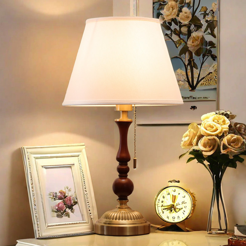 复古轻奢台灯卧室书房法式美式高端中古风拉线拉绳实木阅读床头灯,家装灯饰光源,装饰台灯,淘宝优惠券,粉丝福利购,淘宝优惠卷