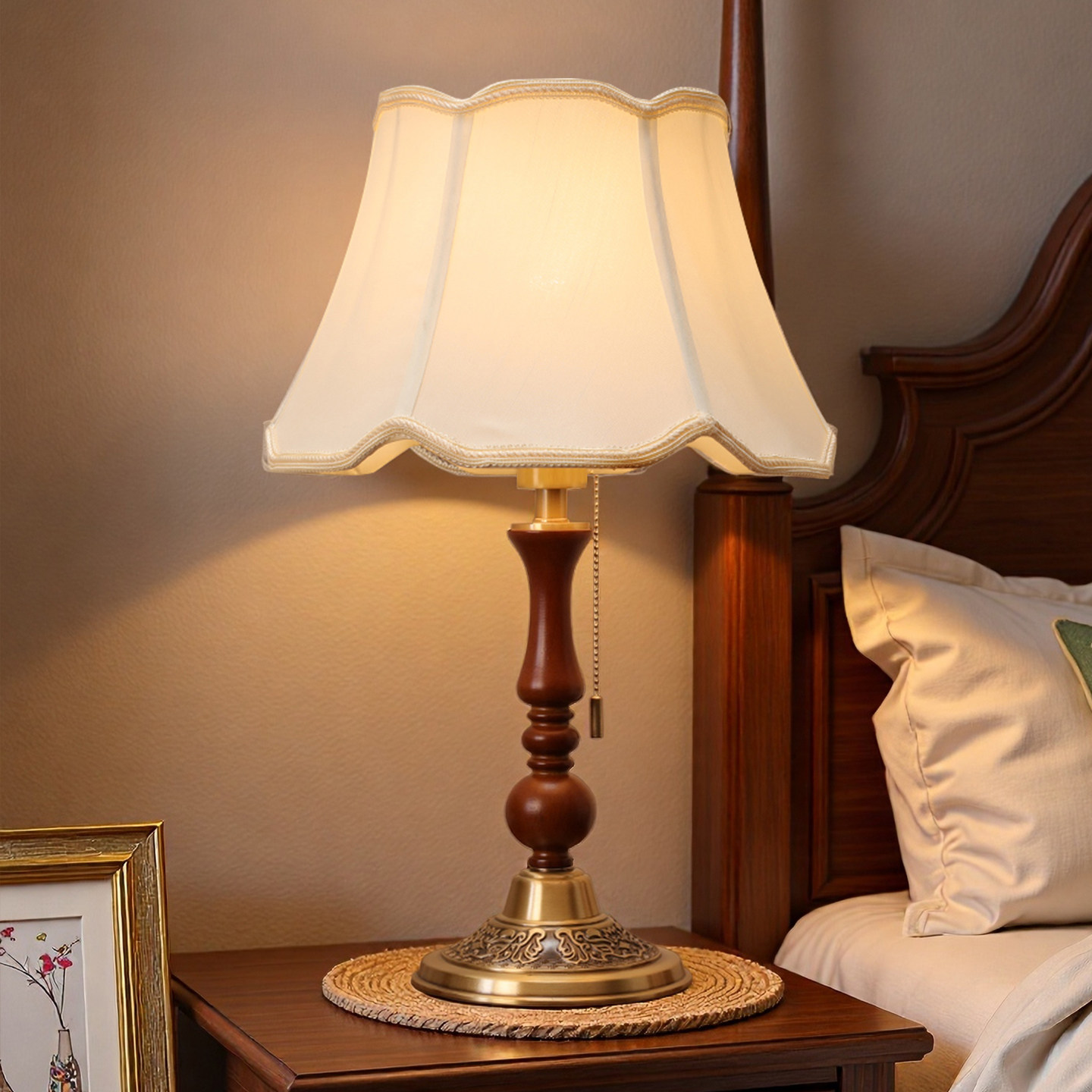 实木美式复古台灯卧室床头温馨客厅书房欧式简约现代装饰拉线氛围,家装灯饰光源,装饰台灯,淘宝优惠券,粉丝福利购,淘宝优惠卷