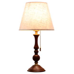 中古美式实木小台灯书房卧室床头灯客厅氛围灯侘寂风布艺复古拉线