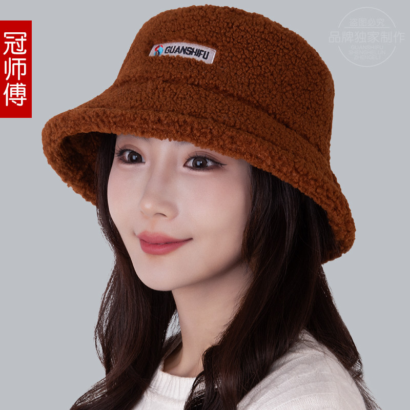 羊羔新款百搭羊羔绒渔夫帽