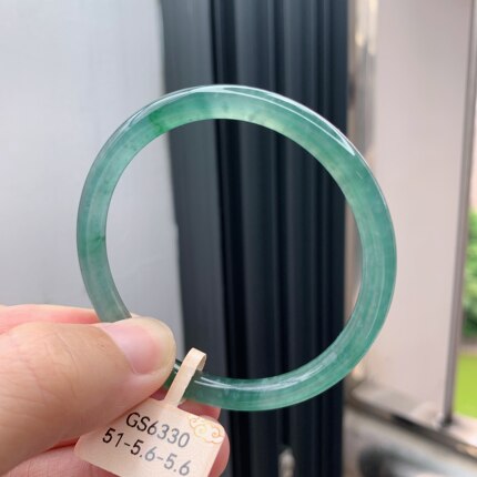 51圈危料a货湖水绿圆条手镯冰种蓝水手镯送证书天然翡翠男女款