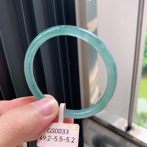 4950天然翡翠a货冰种海蓝之谜圆条叮当手镯送闺女有证书海外可发
