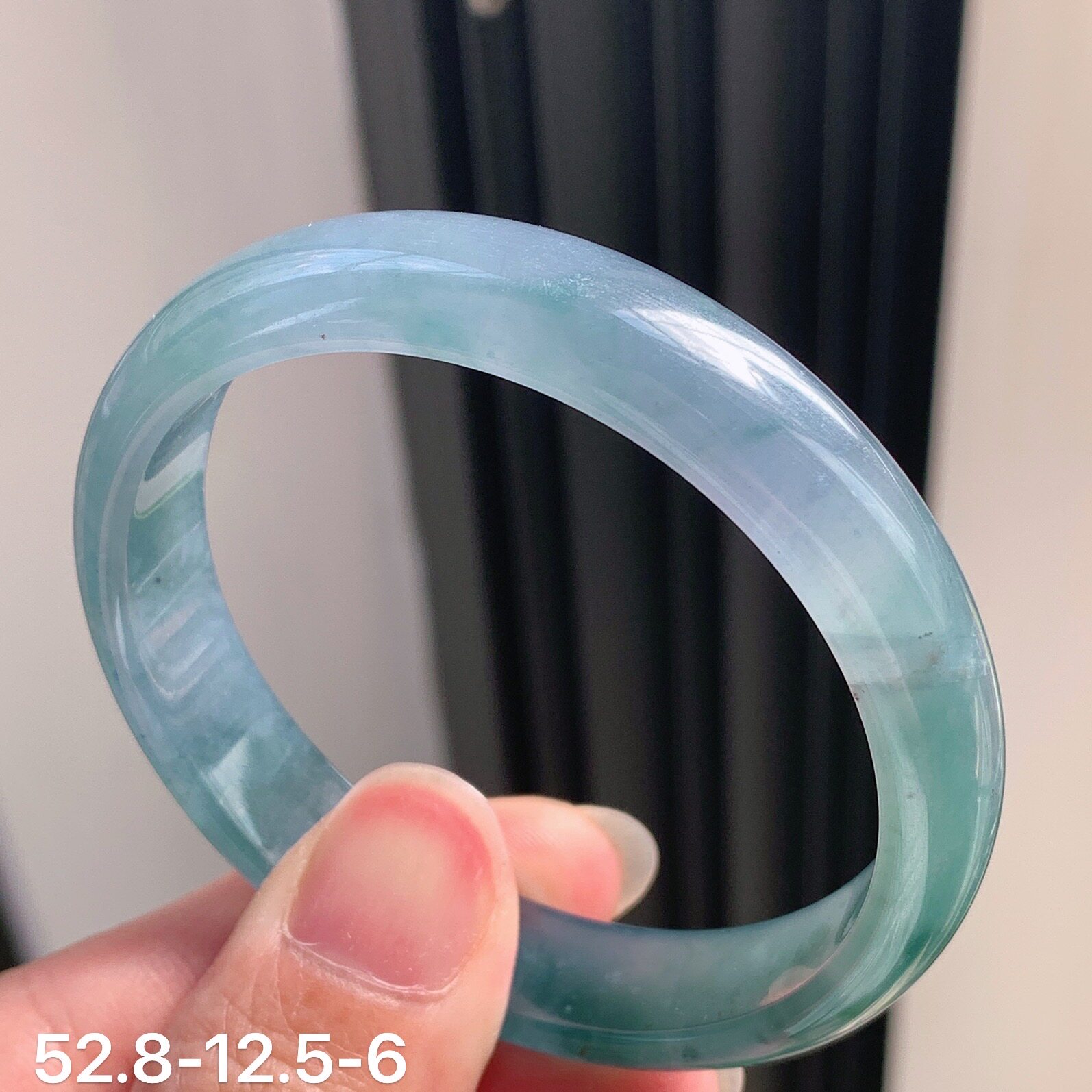 52.8圈口天然翡翠a货冰蓝天空蓝紫平安手镯有证书平价危料老蓝水