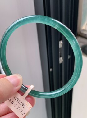 超大6465圈危料a货翡翠湖水绿圆条手镯冰种蓝水手镯天然翡翠捡漏
