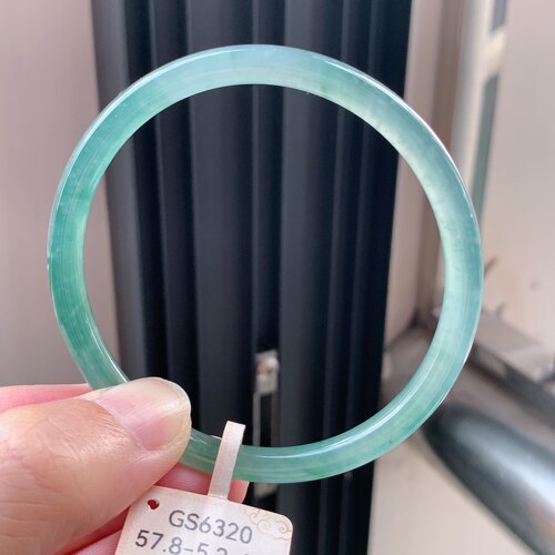 5758圈天然翡翠a货冰种飘花圆条叮当手镯有证书危料翡翠手镯批发
