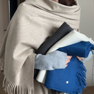 25秋冬 高级感极简软糯大SIZE披肩加厚保暖含羊毛纯色两用大围巾