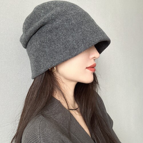 渔夫帽格雷系女秋冬素颜显脸小