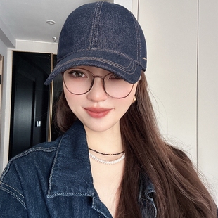 春夏 加深顶帽檐加宽显脸小鸭舌帽 丹宁风复古牛仔棒球帽男女款