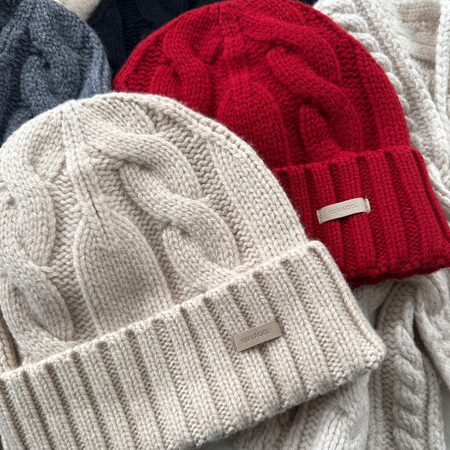 北欧复古chic手打麻灰粗线针织帽